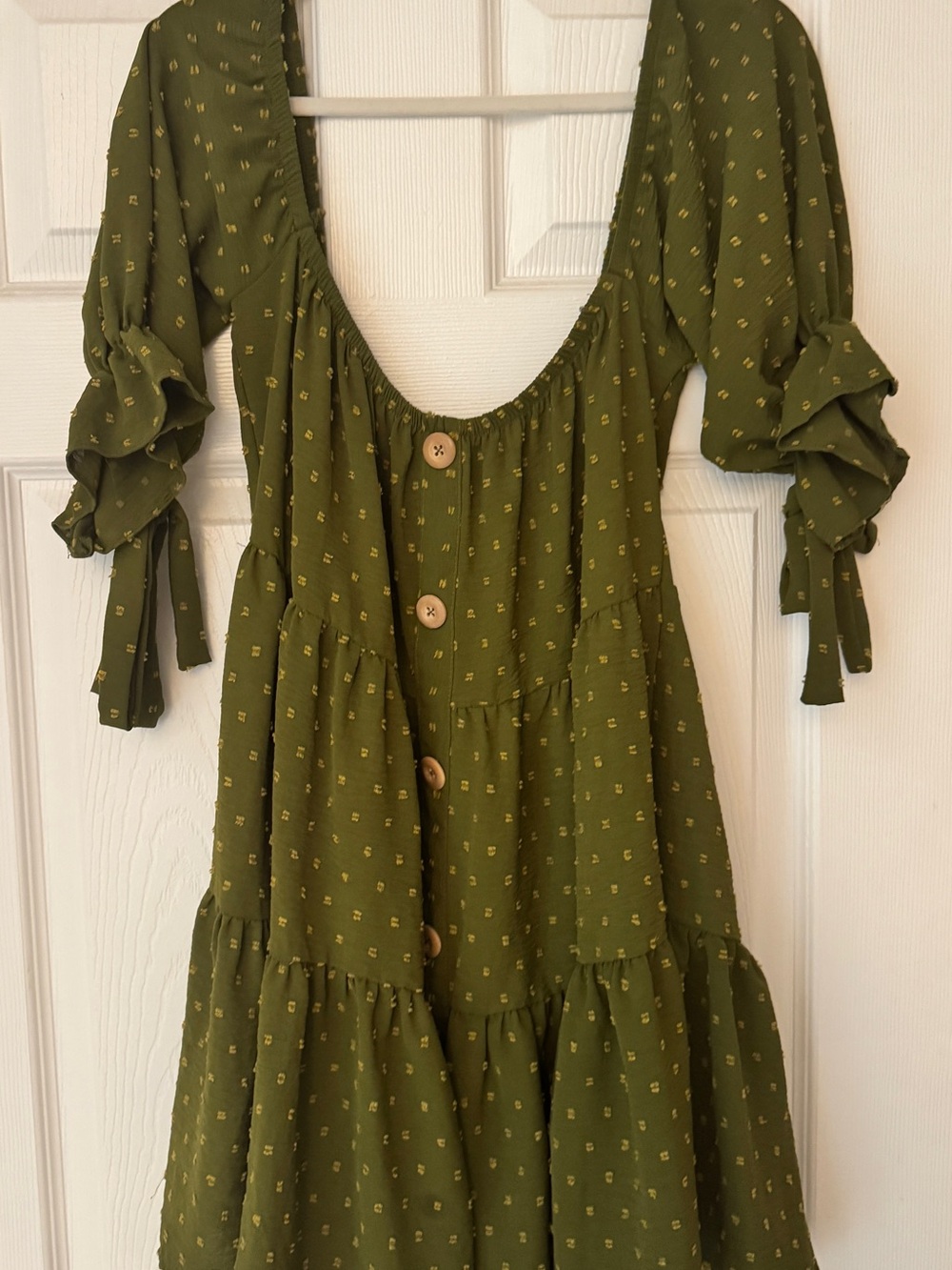 For Love And Lemons Olive Green Tiered Button-Front Dress